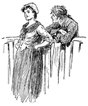 An adult man and woman leaning on opposite sides of a fence talking to one another.