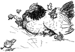 An illustration of a mother chick surrounded by her baby chicks.