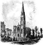 An illustration of the First Presbyterian Church of St. Louis, Missouri in 1874.