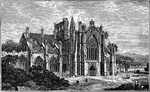 Melrose Abbey is a Gothic-style abbey in Melrose, Scotland. It was founded in 1136 by Cistercian monks, on the request of King David I of Scotland. In 1544, as English armies raged across Scotland and badly damaged the Abbey which was never fully repaired.