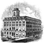 An illustration of Atlanta, Georgia's state house as depicted in 1874.