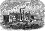 An illustration of a cotton mill in Columbus, Georgia. A cotton mill is a factory housing spinning and weaving machinery. Cotton was the leading sector in the Industrial Revolution, as a cotton spinning was mechanized in mills.