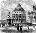 An illustration of the Baptistery at Pisa.