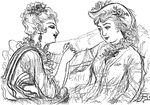 A sketch of two women talking.