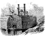An illustration of a river boat stacked with bundles of cotton.
