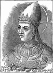 Pope Saint Gregory VII (c. 1020/1025 – May 25, 1085), born Hildebrand of Soana (Italian: Ildebrando di Soana), was pope from April 22, 1073, until his death. One of the great reforming popes, he is perhaps best known for the part he played in the Investiture Controversy, his dispute with Henry IV, Holy Roman Emperor affirming the primacy of the papal authority and the new canon law governing the election of the pope by the college of cardinals.