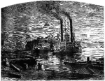 An illustration of a steamboat docking in Natchez, Mississippi.