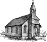 An illustration of a small church