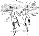 An illustration of a young adult couple ice skating on a pond.