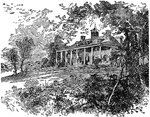 An illustration of Mount Vernon which is located near what is now Alexandria, Virginia. Mt. Vernon was the plantation home of the first President of the United States, George Washington. The mansion is built of wood in neoclassical Georgian architecture style, and the estate is located on the banks of the Potomac River.