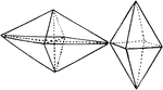 Illustration showing two rhombic pyramids.
