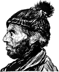 A portrait of a man with a hat on from his profile.