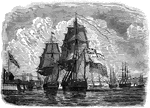 The Shannon and Chesapeake entering the harbor of Halifax in 1813.