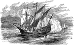 A drawing of the discovery of the New World.