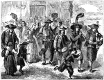 An illustration of a typical marriage celebration in England during the eighteen hundreds.