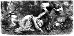 An illustration of a man hold a woman's hand as they escape a fire.