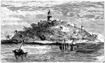 An illustration of Seahorse Key lighthouse which is located in Cedar Keys, a cluster of islands close to the mainland of Florida.
