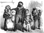 An illustration of a family holding bundles.