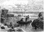 An illustration of men collecting sponges.