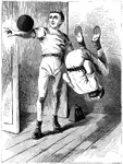 An illustration of a man holding an heavy ball with one arm and holding another man with the other.