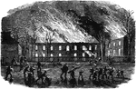 The burning of the arsenal in Harper's Ferry during the American Civil War