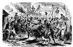 Colonists rioting in protest of the unpopular Stamp Act.