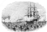 British ships firing on kegs thought to be full of gunpowder.