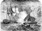 Naval battle between an American ship and an Algerine corsair.