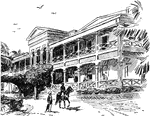 A drawing of a hospital in Honolulu in the early 1900's.