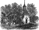A drawing of the old church from "The Legend of Sleepy Hollow" by Washington Irving.