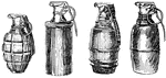 A hand grenade is a small hand-held anti-personnel weapon designed to be thrown and then explode after a short time. The word "grenade" is derived from the French grenade, meaning pomegranate, so named because its shrapnel pellets reminded soldiers of the seeds of this fruit. Grenadiers were originally soldiers who specialized in throwing grenades.