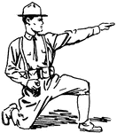 A soldier kneeling with arm outstretched.