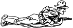 A soldier lying in the prone position. In anatomy,the prone position is a position of the body lying face down.