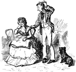 An illustration of a woman sitting in a chair crying with a man attempting to console her but is confused.