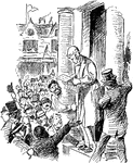 An illustration of a man giving a speech to a large crowd.