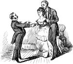 An illustration of a man talking to couple.