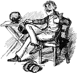 An illustration of a man sitting in a chair holding a empty pitcher and his top hat laying on the floor.