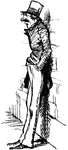 An illustration of a man leaning up against a wall with his hands in his pocket.