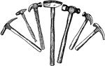 There are about 50 different styles of hammers, each one having a trade name. They are of every size, from a tack-hammer, weighting a few ounces, up to the blacksmith's great straight-handled sledge-hammer, weighing twenty pounds or more. Many are named after the trade in which they are used.