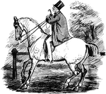 An illustration of a man riding a horse.