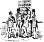 An illustration of a group of four men leaning up against a fence while smoking.