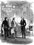 A drawing of Andrew Jackson receiving delegates.