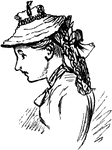 A profile illustration of a woman wearing a straw hat.