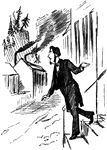 An illustration of a man walking down a set of stairs to the street.