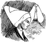 A profile illustration of a woman wearing a hat.