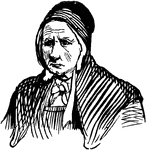 An illustration of an elderly woman with a sad expression.