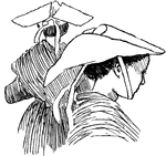 A profile and back illustration of a young woman wearing a hat.