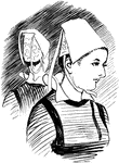 An illustration of a woman wearing a bonnet.