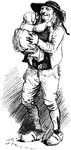 An illustration of an older man holding a small child.
