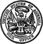 The seal of the War Office of the United States of America. The term "War Office" used during the Revolution, and for many years afterward, was associated with the Headquarters of the Army.